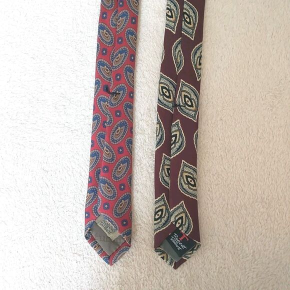 Robert Talbott Carmel Valley Neckties Silk Red Geometric Paisley 57-58" Lot Of 2 - Picture 3 of 8